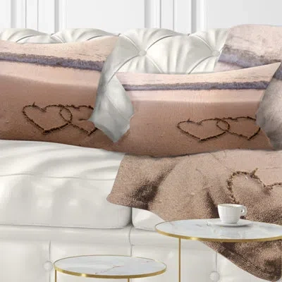 Design Art Seascape Two Hearts Drawn On The Beach Lumbar Pillow