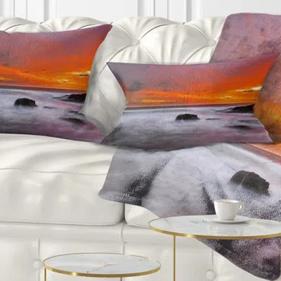 Design Art Seascape Vividly Colorful Tropical Beach At Sunset Lumbar Pillow