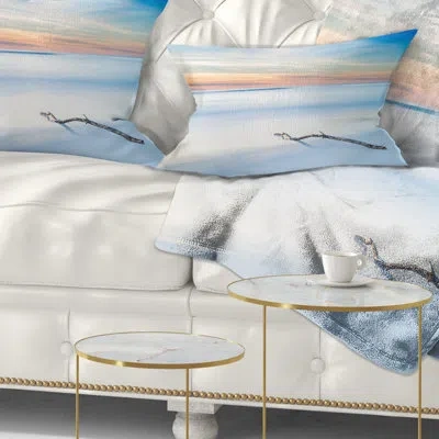Design Art Seascape Wood Branch On Beach At Twilight Lumbar Pillow