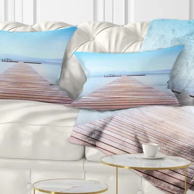 Design Art Seascape Wooden Pier In Cold Atmosphere Lumbar Pillow