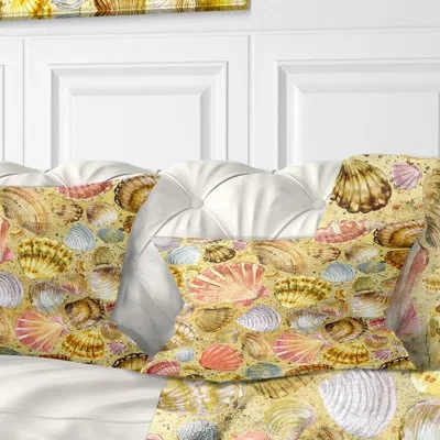 Design Art Seashell And Sea Sand - Sea & Shore Printed Throw Pillow
