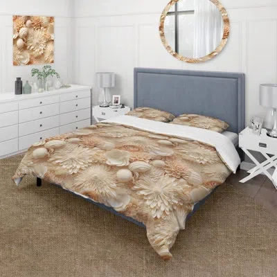 Design Art Seashell Lace Tropical Pattern Bedding In Beige