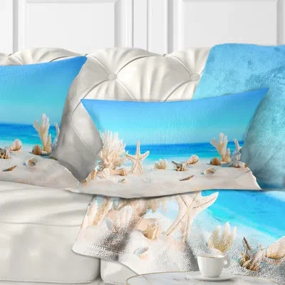Design Art Seashells On Tropical Beach - Beaches Printed Pillow