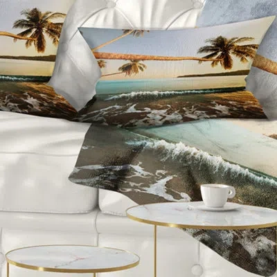Design Art Seashore Andaman Sea Large Coconut Palms Lumbar Pillow In Blue