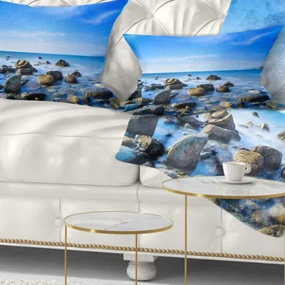 Design Art Seashore Baratti Bay Rocks In Waters At Sunset Lumbar Pillow