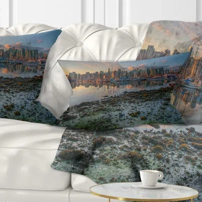 Design Art Seashore Beautiful Sunrise At Vancouver Downtown Lumbar Pillow