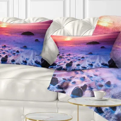 Design Art Seashore Bluish Waters At Sunset Panorama Lumbar Pillow