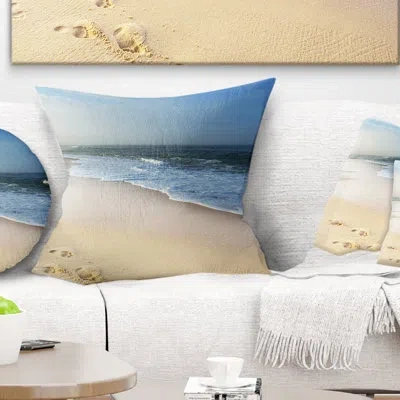 Design Art Seashore Clam Tropical Beach With Footprints Pillow In Blue