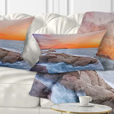 Design Art Seashore Colorful Sunset At Rocky Seaside Lumbar Pillow