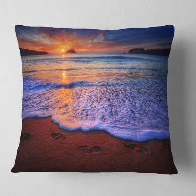 Design Art Seashore Colorful Sunset Over Beautiful Shore Pillow In Purple
