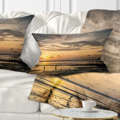 Design Art Seashore Dawn At Seaside During Low Tide Lumbar Pillow