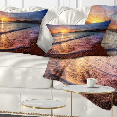 Design Art Seashore Foaming Waves At Beautiful Sunset Lumbar Pillow