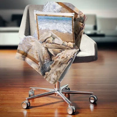 Design Art Seashore Framed Effect Waves And Rocks Throw Pillow In Blue