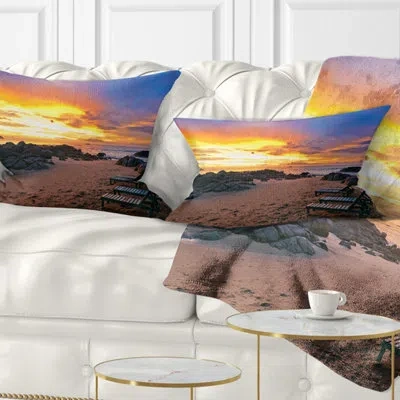 Design Art Seashore Khao Lak Beach View At Sunset Lumbar Pillow