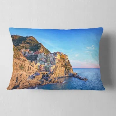 Design Art Seashore Manarola Village Cinque Terre Italy Lumbar Pillow