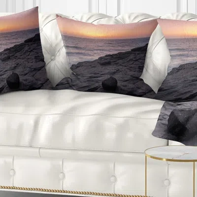 Design Art Seashore Massive Rock On Beach Magoito Sintra Pillow In Blue;black;brown;green;red;yellow