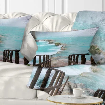 Design Art Seashore Old Bridge Into Mexico Waterfall Lumbar Pillow