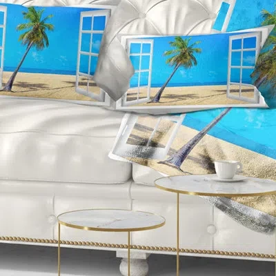 Design Art Seashore Open Window To Beach With Palm Lumbar Pillow