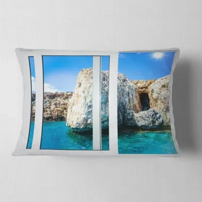 Design Art Seashore Open Window To Rocky Sunny Ocean Lumbar Pillow
