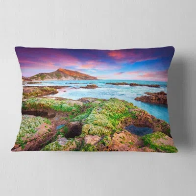 Design Art Seashore Photo Giallonardo Beach Spring Sunset Lumbar Pillow In Green