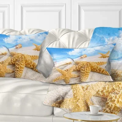 Design Art Seashore Photo Message In Bottle Buried In Sand Lumbar Pillow