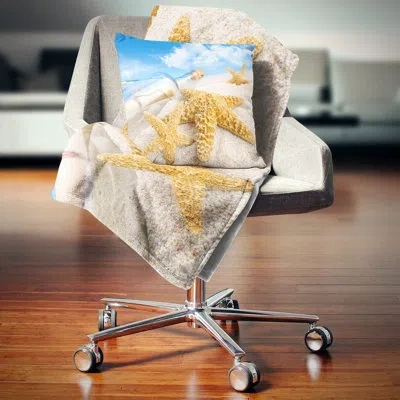 Design Art Seashore Photo Message In Bottle Buried In Sand Pillow In Gold