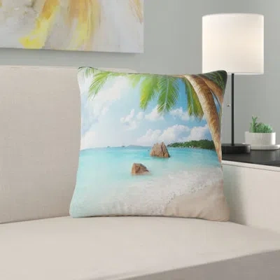 Design Art Seashore Photo Praslin Island Seychelles Beach Throw Pillow In Green