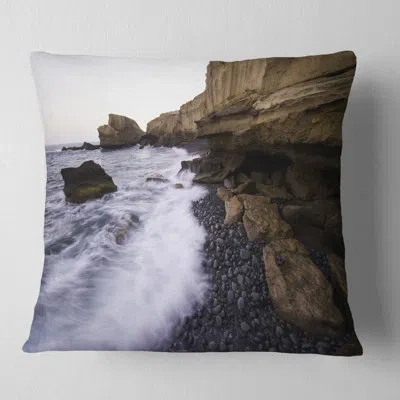 Design Art Seashore Photo Rolling Stones At Beach Throw Pillow In Blue