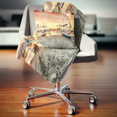 Design Art Seashore Photography Boats At Sunset Pillow Cover & Insert In Throw Pillow