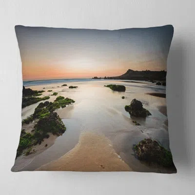 Design Art Seashore Photography Dark Waters At Sunset Throw Pillow In Blue