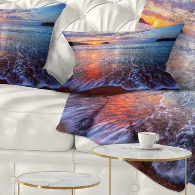 Design Art Seashore Placid Shore And Whimsical Clouds Lumbar Pillow