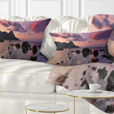 Design Art Seashore Rocky Colorful Beach Panorama Lumbar Pillow