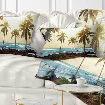 Design Art Seashore Rocky Tropical Beach With Palms Lumbar Pillow