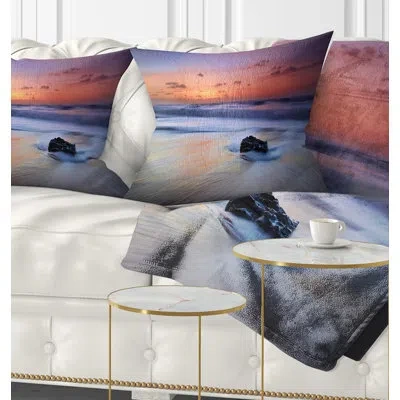 Design Art Seashore Rushing Waves At Beach Magoito Sintra Pillow In Blue;black;brown;green;red;yellow
