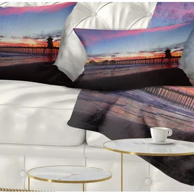 Design Art Seashore Sea Bridge In California With Clouds Lumbar Pillow