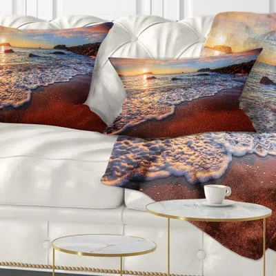 Design Art Seashore Stunning Ocean Beach At Sunset Lumbar Pillow