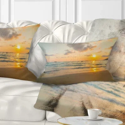 Design Art Seashore Stylish Blur Sunset Over The Sea Lumbar Pillow