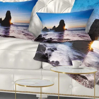 Design Art Seashore Sunset At Rodeo Beach Panorama Lumbar Pillow