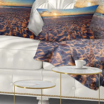 Design Art Seashore Trodden Sandy Beach At Sunset Lumbar Pillow