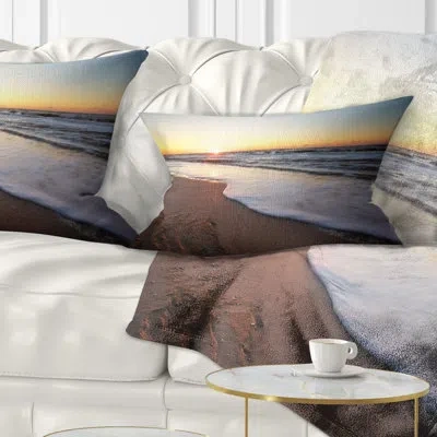 Design Art Seashore Under Fiery Sunset Sky - Sea & Shore Printed Throw Pillow