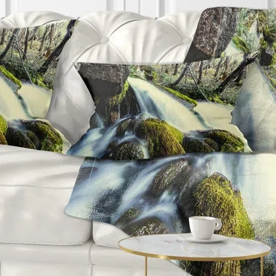 Design Art Seashore Waterfall In Forest On Rocks Lumbar Pillow
