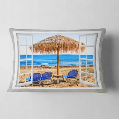 Design Art Seashore Window Open To Beach Hut With Chairs Lumbar Pillow