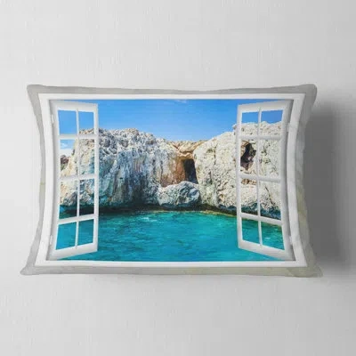 Design Art Seashore Window Open To Sunny Summer Sea Lumbar Pillow
