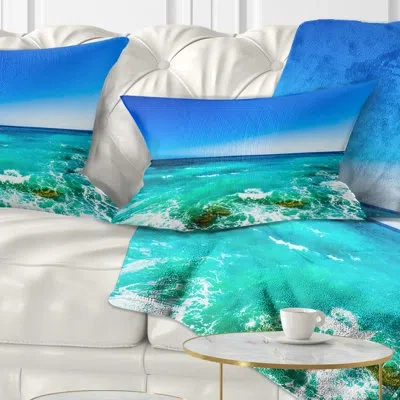 Design Art Seashore With Clear Water And Sky - Sea & Shore Printed Throw Pillow