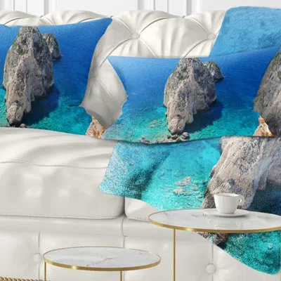 Design Art Seashore Zakynthos Beautiful Rocky Coast Lumbar Pillow
