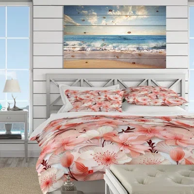 Design Art Seaside Elegance Tropical Pattern Ii Duvet Cover Set In White;pink