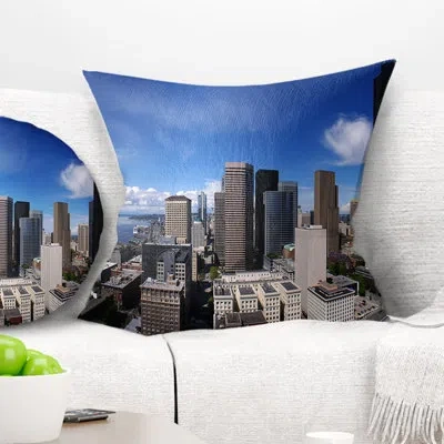 Design Art Seattle Downtown From Smith Tower - Cityscape Printed Pillow In Blue