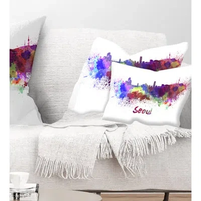 Design Art Seoul Skyline - Cityscape Printed Throw Pillow