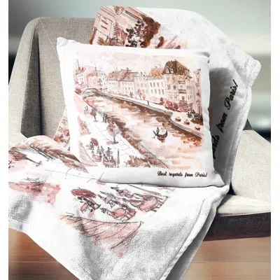 Design Art Sepia Hand Drawn Sketch Of Paris - Landscape Printed Pillow In Brown