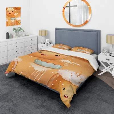 Design Art Serenade Cute Doughnutpattern - Food Donuts Duvet Cover Set In Brown;white